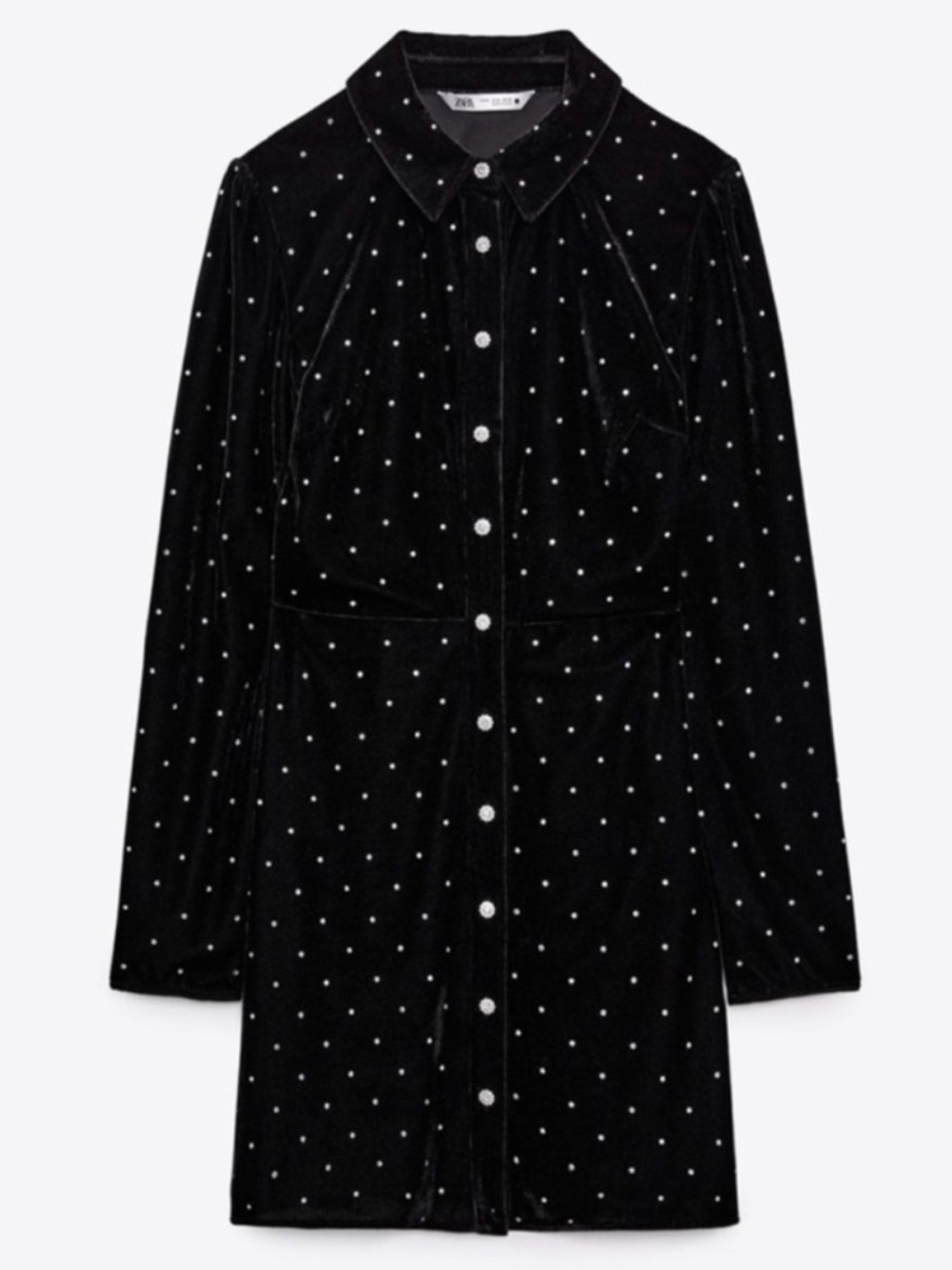 Zara Black Velvet Mini Dress with Rhinestone Dots - Picture 2 of 6